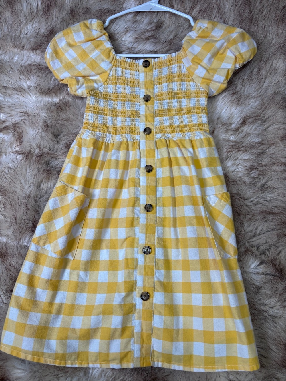 Yellow and White Gingham Button-Front Dress